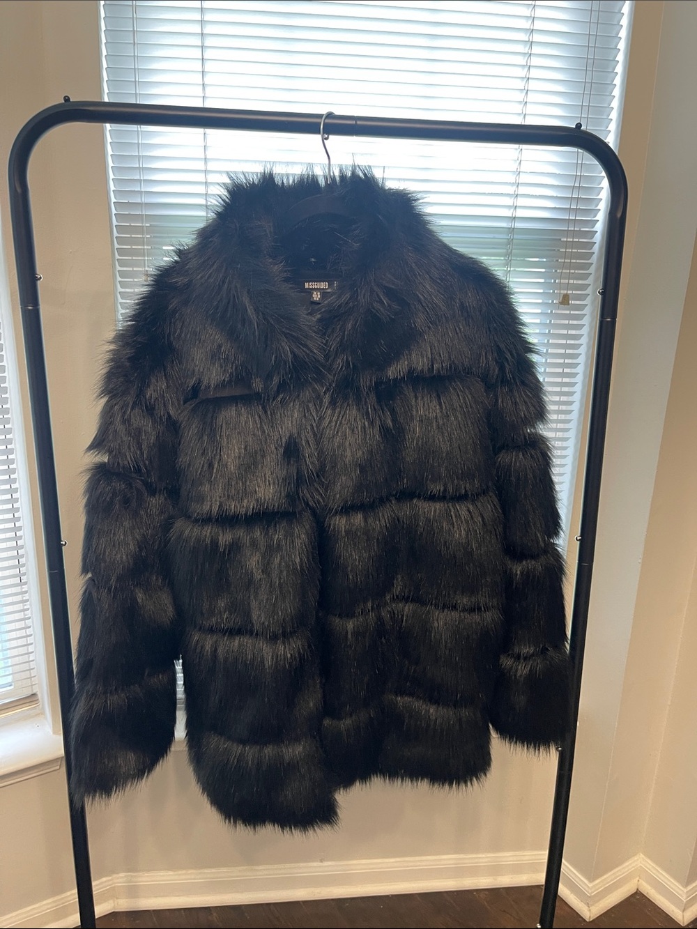 Missguided Black Faux Fur with Plush Collar
